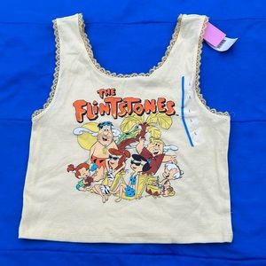 NWT Mellow Yellow The Flintstones Cropped Form Fitting Tank Top Sz Large